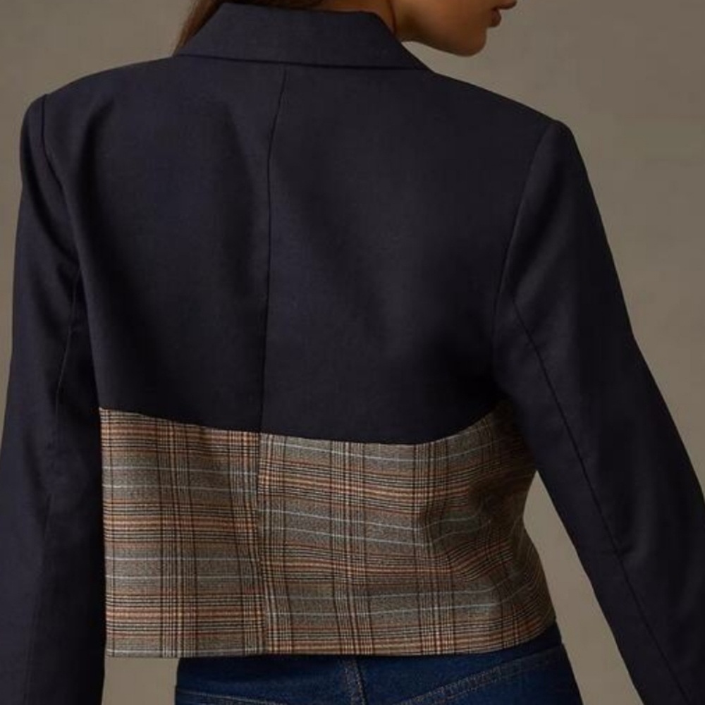 Jason Wu Navy and Plaid Crop Blazer Jacket Size Small *EUC - Picture 2 of 15